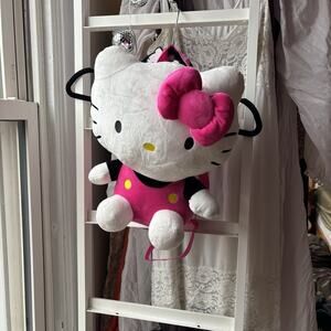 Hello Kitty Soft Plush Backpack Web Straps Pink White Zip Pocket Gift 12 X 9